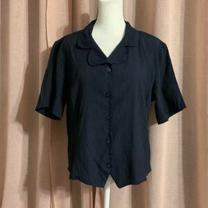 blue vintage collared blouse office siren button up
